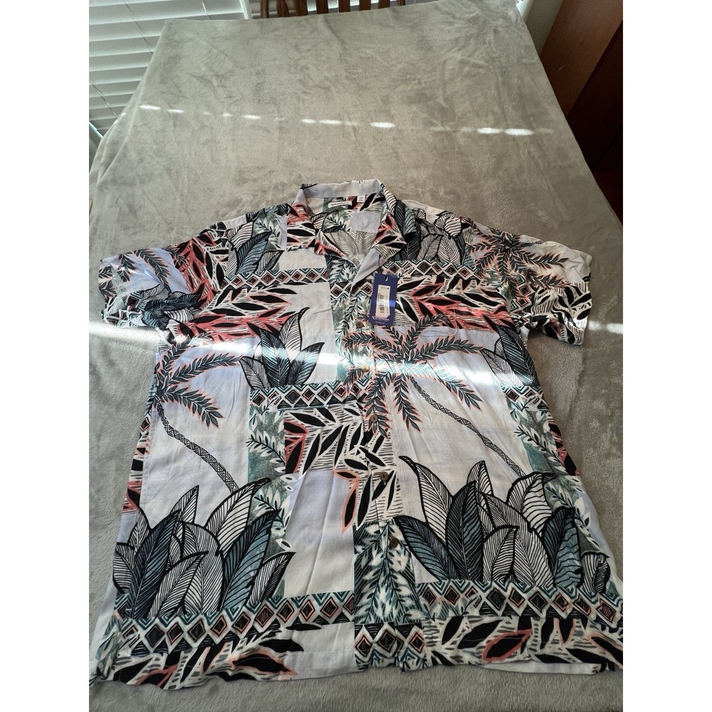 Caribbean Mens 3XB White Multi Paradise Palms Camp Shirt NWT Tropical Button Up